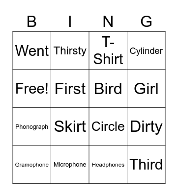 J3A Vocabulary Bingo Card