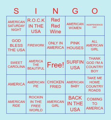 Third of July SINGO Bingo Card