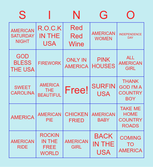 Third of July SINGO Bingo Card
