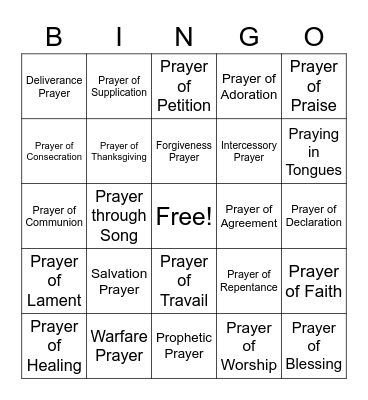 Prayer Bingo Card