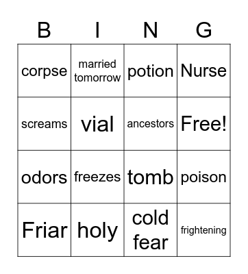 Romeo and Juliet act 4.3- p.226 Bingo Card