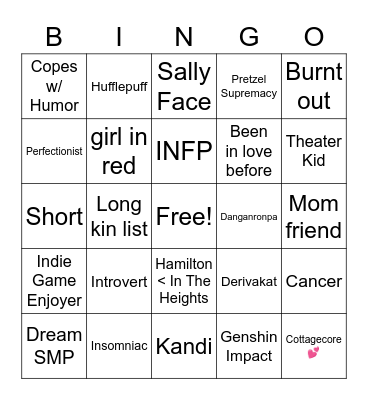 Rylie Bingo Card