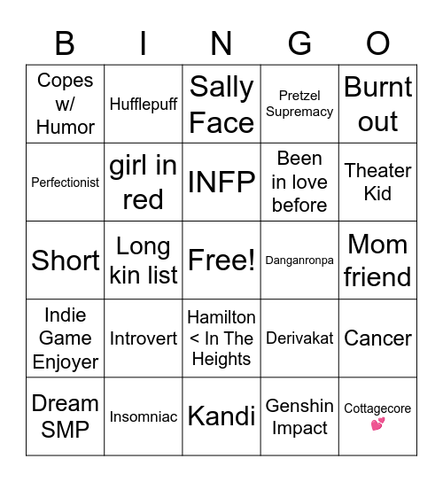Rylie Bingo Card
