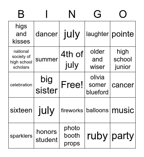 Birthday Bingo! Bingo Card