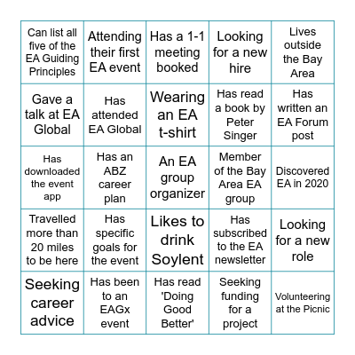 EA Picnic Bingo Card