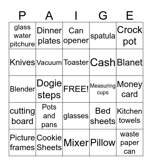 Bridal Bingo Card