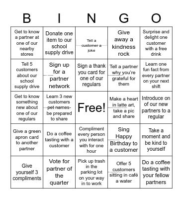 Partner Kindness Bingo Card