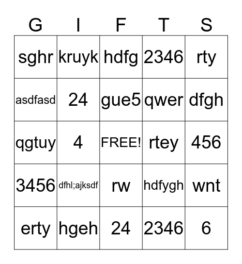 Katelyn's Bridal Gift Bingo Card