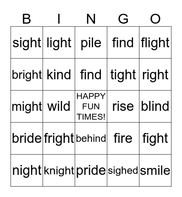 HAPPY FUN TIME BINGO Card
