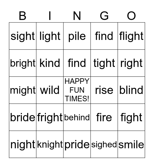 HAPPY FUN TIME BINGO Card
