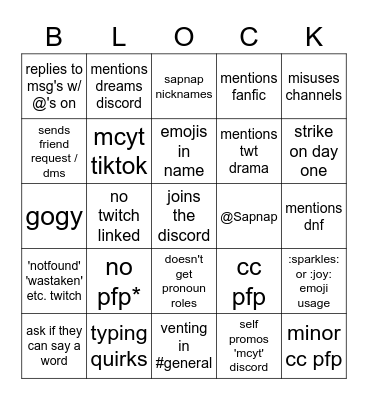 Sapnap Merch Discord Bingo Card
