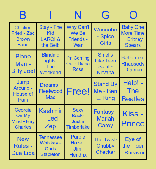 Music Bingo Card