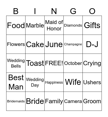 Alisha's Bridal Shower Bingo Card