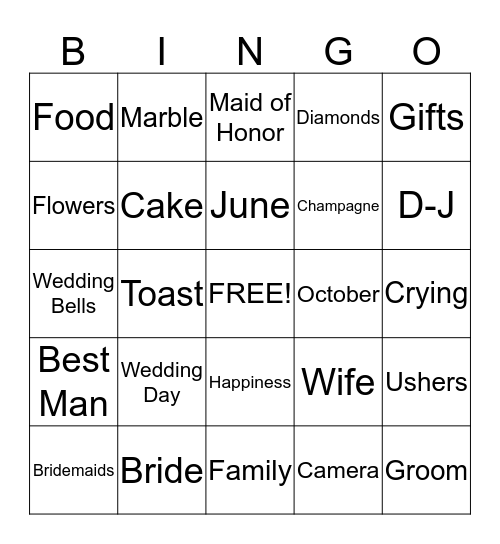 Alisha's Bridal Shower Bingo Card