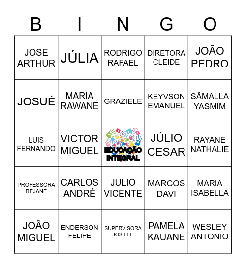 BINGO DOS NOMES 4º ANO EDUCAÇÃO INTEGRAL Bingo Card