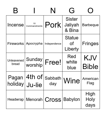 Happy Sabbath! Bingo Card