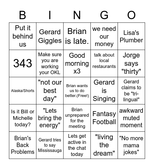Team Meeting Bingo Card