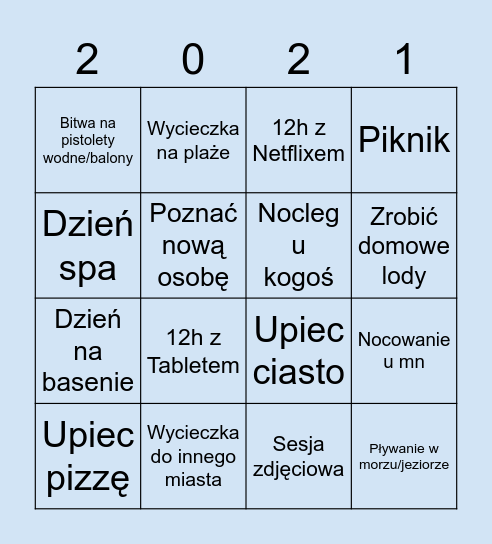 Wakacje Bingo Card