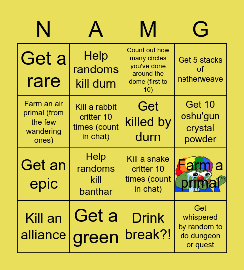 Nagrand nAMGO Bingo Card