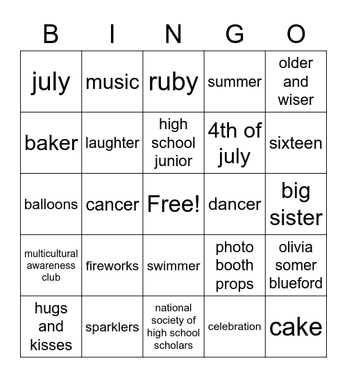 Birthday Bingo! Bingo Card