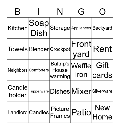 Baltrip's Housewarming Party 4.11.2015 Bingo Card
