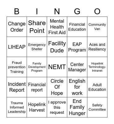 HOPELINK - Team Building Bingo Card