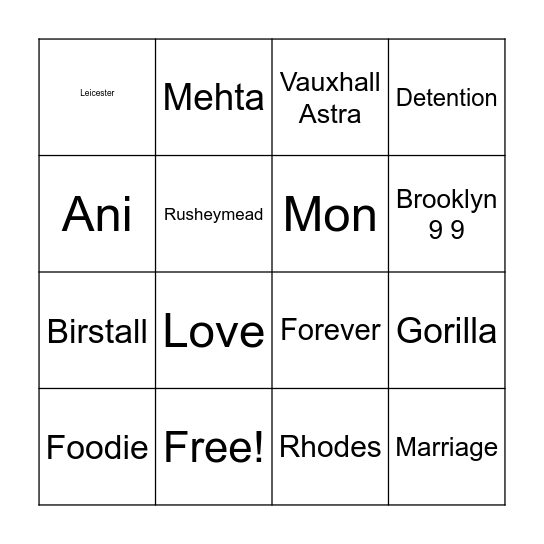 Mr & Mrs Nai's Wedding Bingo Card