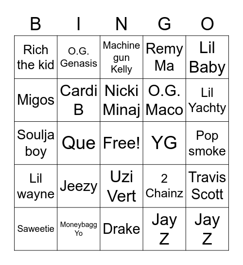 Trap Music 1 Bingo Card