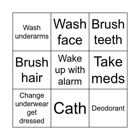 Morning routine Bingo Card
