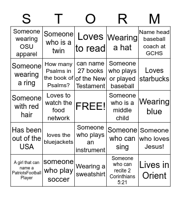 Storm Bingo Card