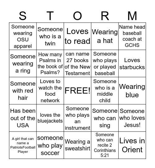 Storm Bingo Card