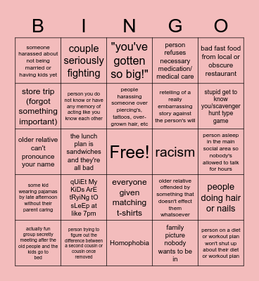 Family Reunion Bingo - Events Bingo Card