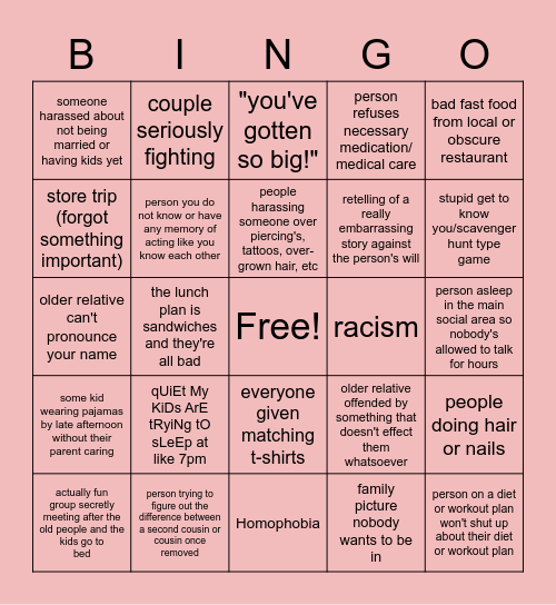 Family Reunion Bingo - Events Bingo Card