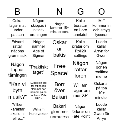 Warhammer 2nd Bingo Card