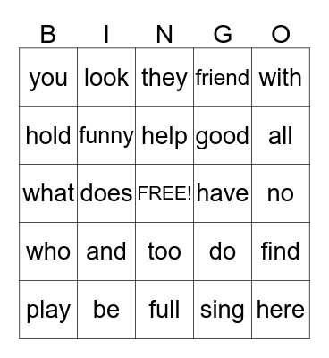 Sight Word Unit 1 Bingo Card