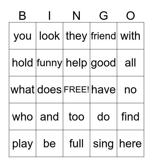 Sight Word Unit 1 Bingo Card