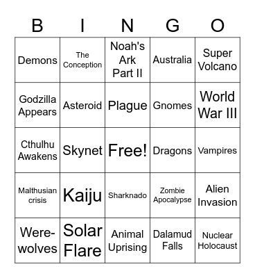 Disaster Bingo Card