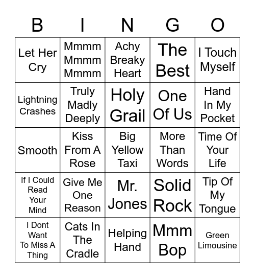 Naughties Bingo Card