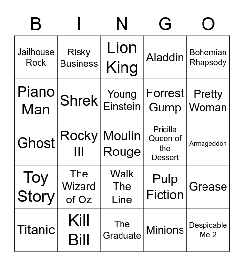 From The Movies Bingo Card