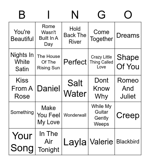 British Invasion Bingo Card