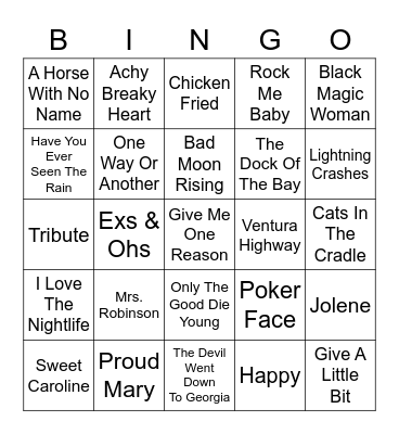 Hits of the USA Bingo Card