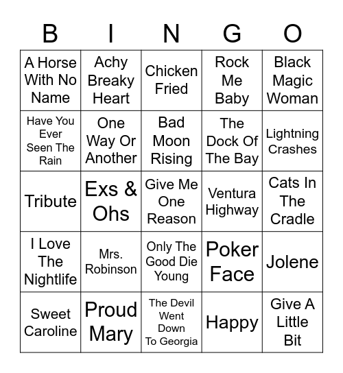 Hits of the USA Bingo Card