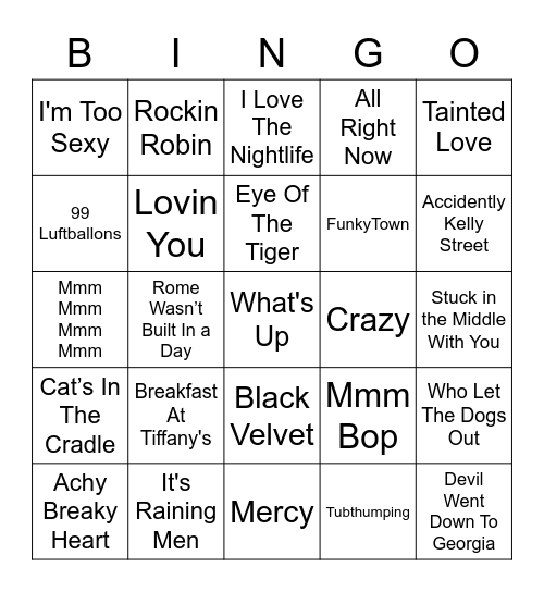 One Hit Wonders Bingo Card