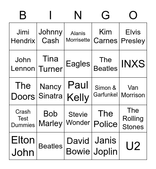 Who Sang It Bingo Card