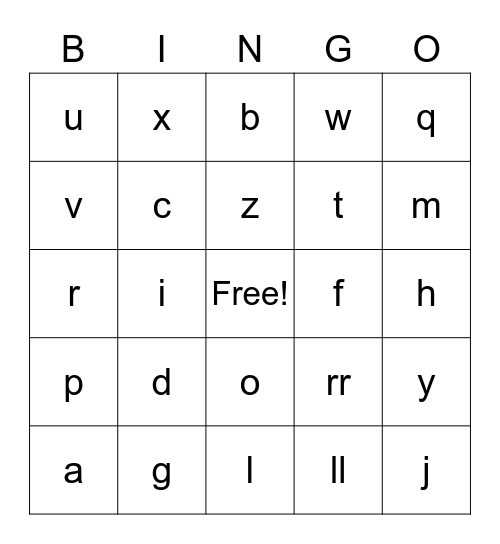 Spanish Alphabet Bingo Card