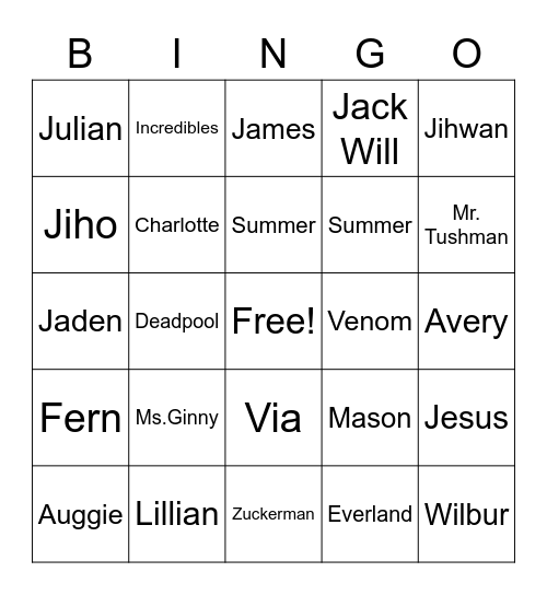 Jihwan and Ms.Anna's Keywords Bingo Card