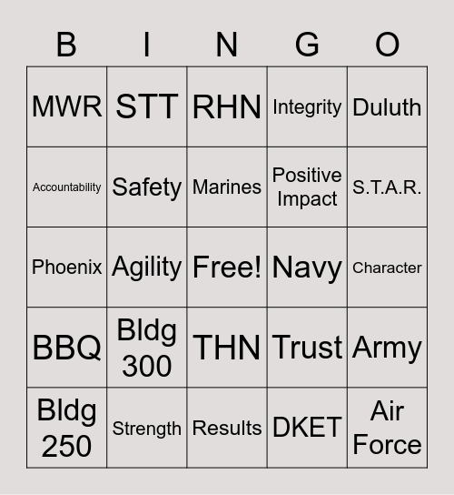 MWR BBQ Bingo Card
