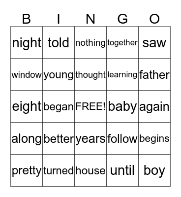 Sight Words Unit 5- Part 1 Bingo Card