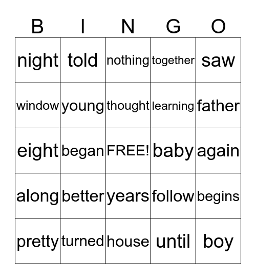 Sight Words Unit 5- Part 1 Bingo Card