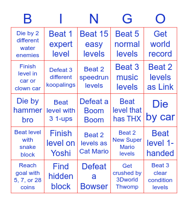 Mario Maker 2 Bingo Card